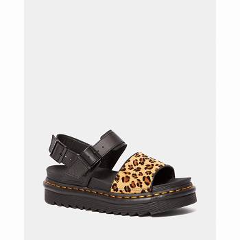 Dr Martens Női Voss Animal Print Bőr Strap Szandál Fekete / Leopárd